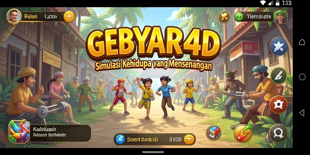 Tampilan utama gameplay GEBYAR4D dengan aktivitas simulasi yang seru.