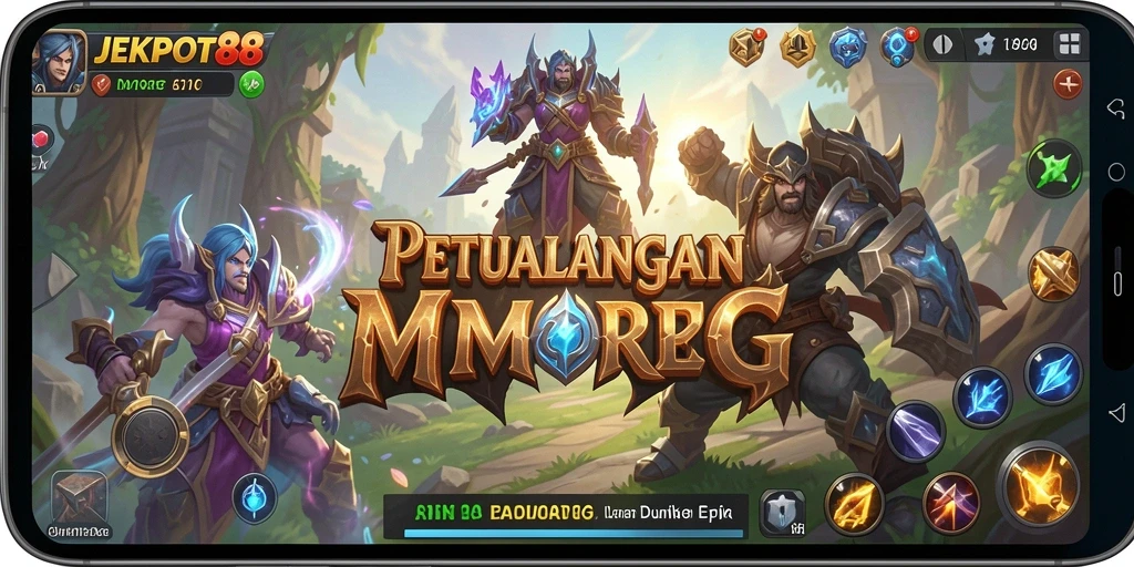 Tampilan gameplay JEKPOT88 yang penuh aksi dalam dunia MMORPG.