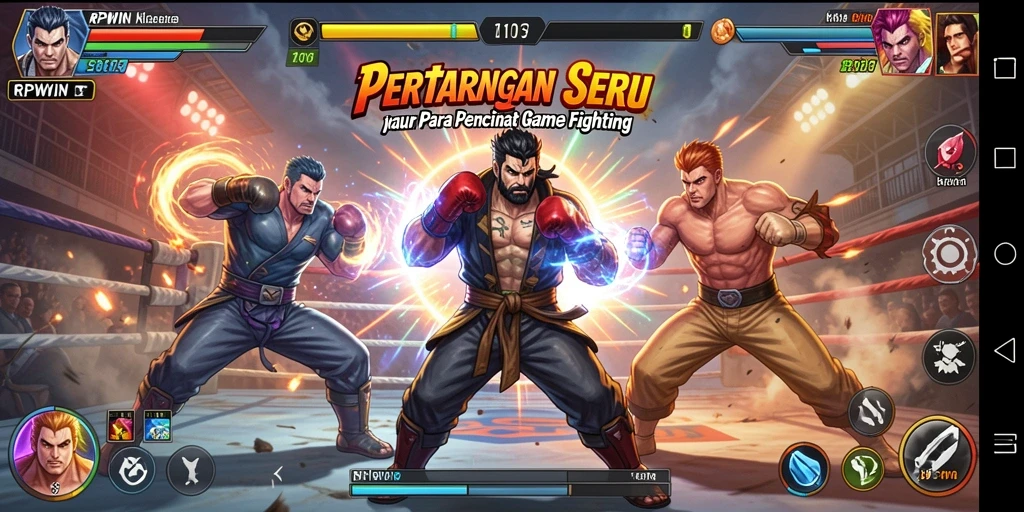 Gambar gameplay bertarung seru dari RPWIN dengan karakter yang dinamis.